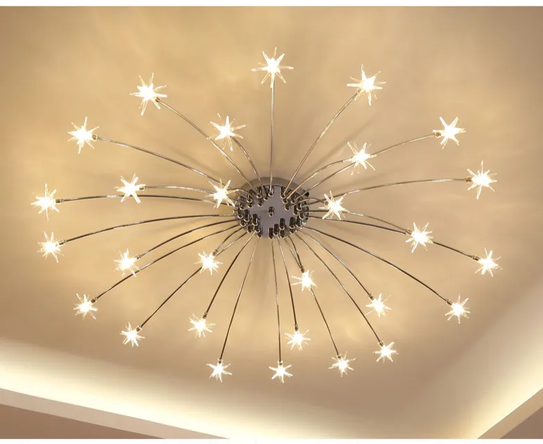Sala de Estar Norbic Criativo Cromo Ferro Flor g4 Lâmpada Led Lustres Casa Deco Vidro Claro Estrela Chanderlier Iluminação 30 chanderlier lighting