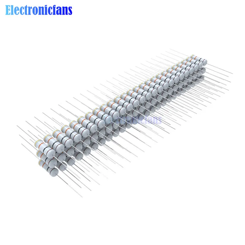 100 шт. металлооксидный пленочный резистор 1R 4.7R 10R 100R 220R 1K 2,2 K 4,7 K 6,8 K 10K 22K 47K 100K 470K 1 МОм Ohm Сопротивление 5% 3 Вт 1R-1M Ω