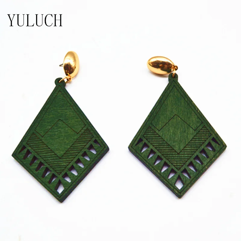 

YULUCH Handmade Wood Earring for Woman Africa Style 2017 New Design Metal Ear Hooks Hollow Stripe Fashion Lady Earring