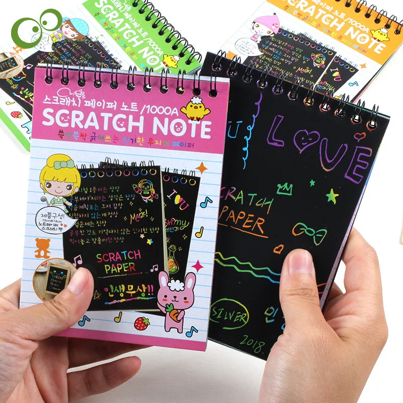 

Children Scratch Note Scraping Painting DIY Draw Sketch Notes Black Cardboard with Wooden Stick For Kids Graffiti notebook LYQ