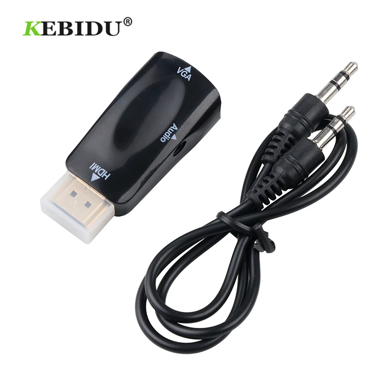 Конвертер Kebidu HDMI-VGA штекер-гнездо с аудиокабелем поддержка HD 1080P для ПК и