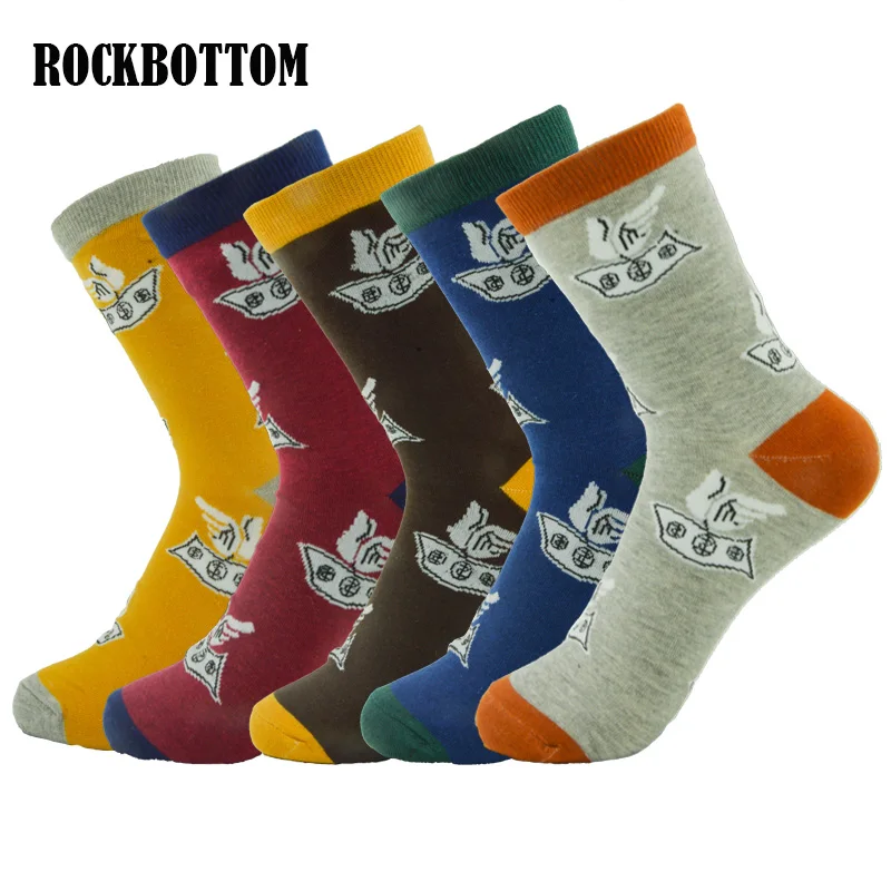 Мужские длинные носки Rockbottom 5 пар/лот в стиле Харадзюку забавные мультяшные