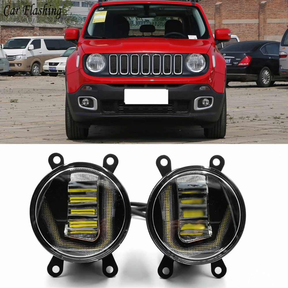 

3-IN-1 Functions Auto LED DRL Daytime Running Light Car Projector Fog Lamp with yellow signal For Jeep Renegade 2016 2017 2018