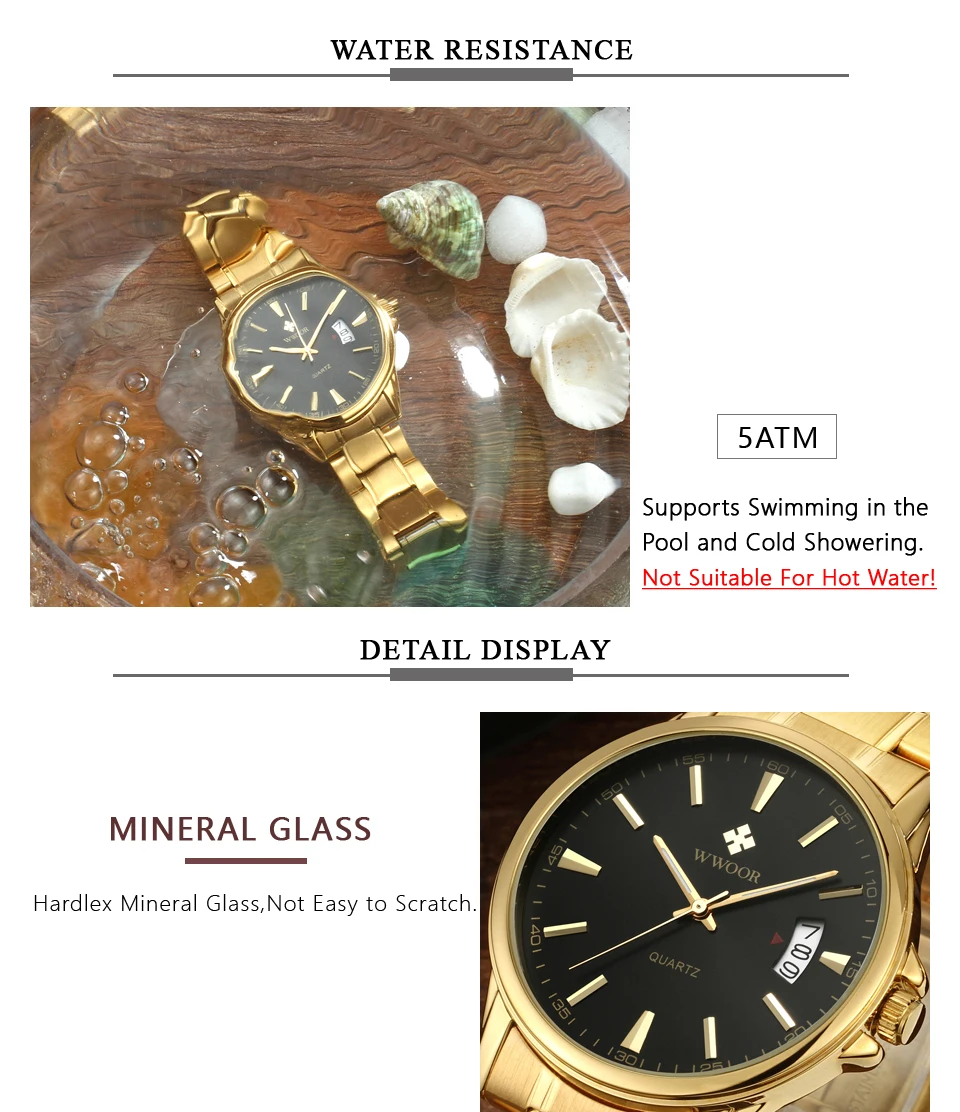 WWOOR Gold Men Watch Brand Waterproof Mens Watches Date Stainless Steel Quartz Clock Male Wristwatch Free Watchband Tool 2018 (3)