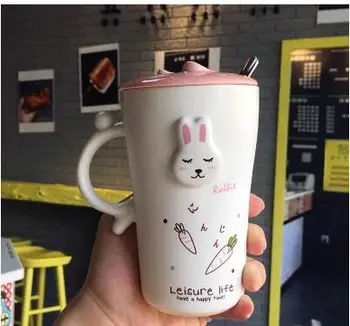 

Cute bunny with cover spoon Mark cup creative coffee breakfast cup office drinking water ceramic cup
