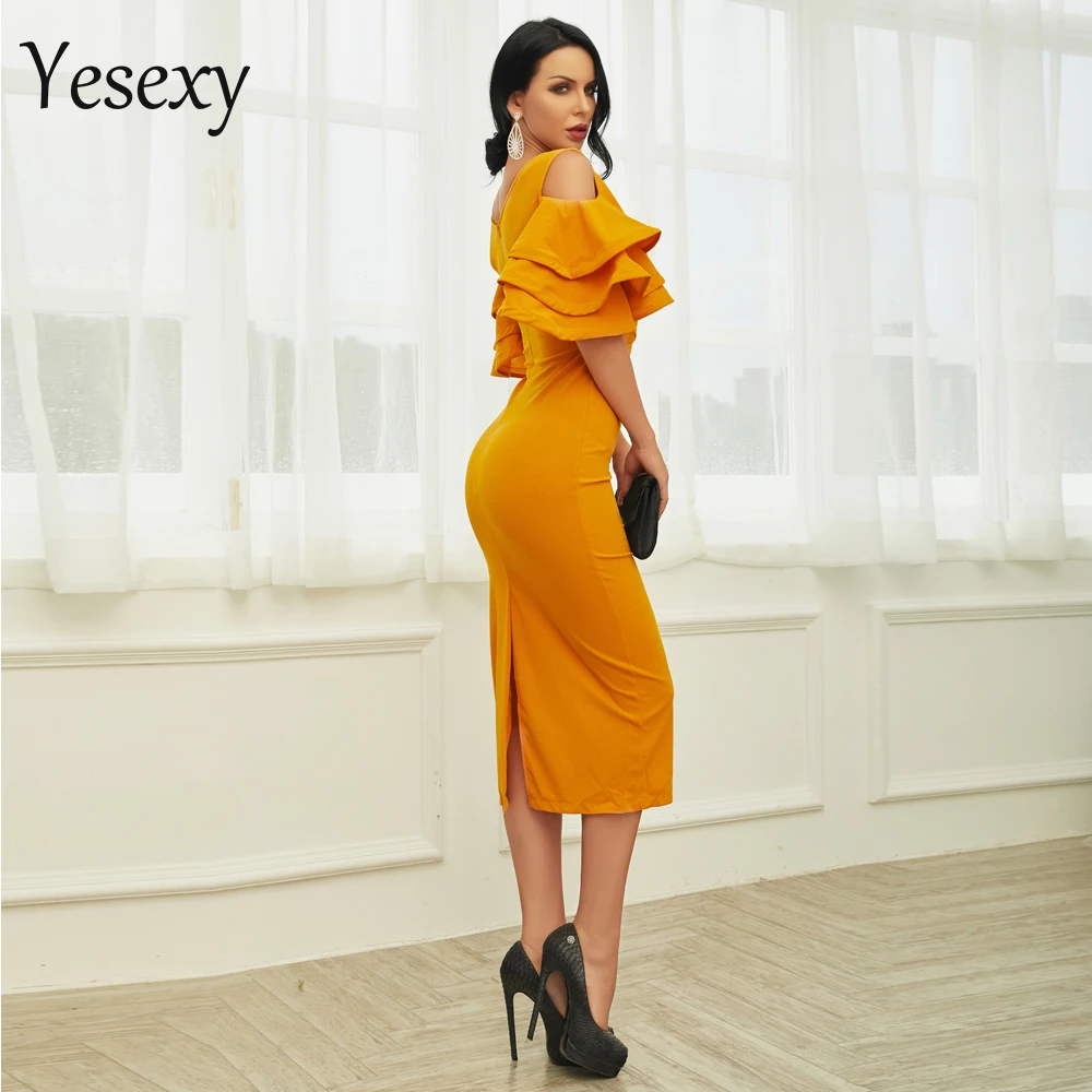 Yesexy сексуальное платье с открытыми плечами глубоким v образным вырезом вечерние