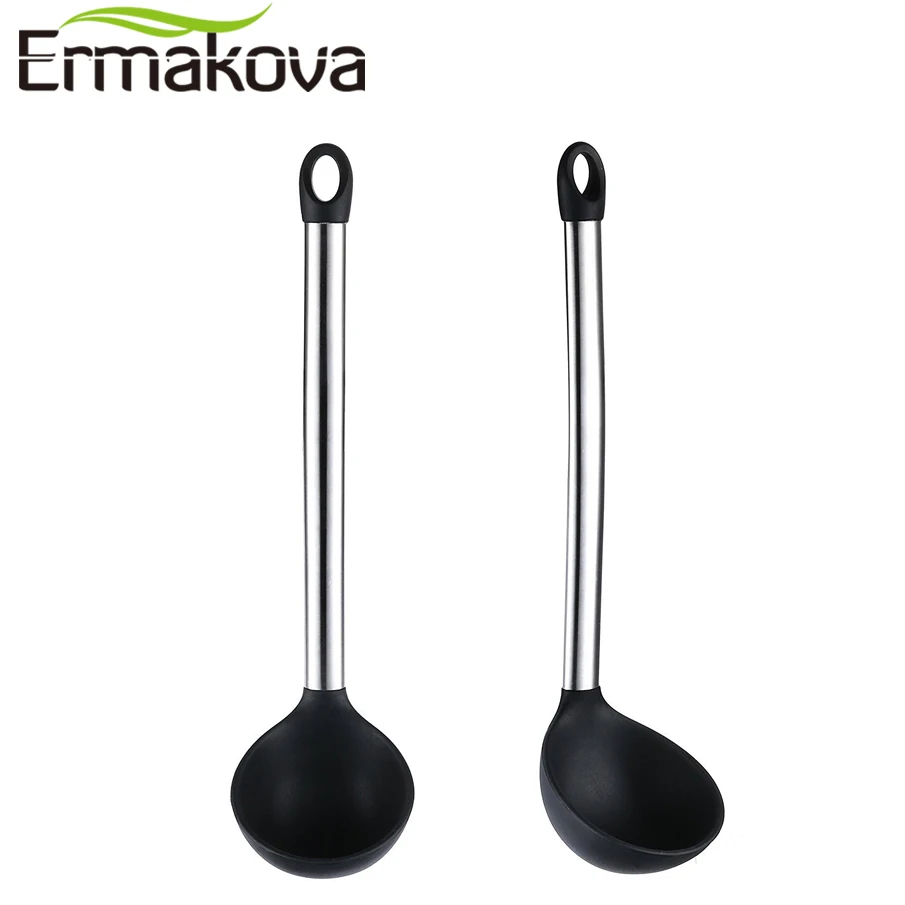 ERMAKOVA Set of 6 Cooking Utensils Nonstick Pasta Fork Turner Spatula Lad Kitchen Utensils Silicone Stainless Steel Cooking Tool