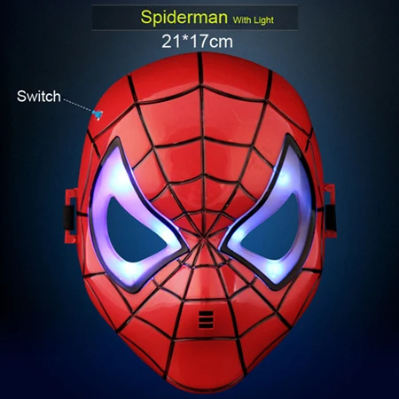 10 шт./лот маски героев мультфильма Человек-паук Бэтмен Супермен, Халк маска Железного человека с светодиодный светильник полное лицо маски фильм тема для Хэллоуина - Цвет: Spiderman With Light