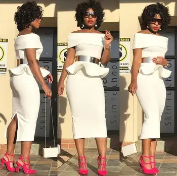 

Party Sets Newest Style Off Shoulder Ruffles Top Knee Length Skirt Bandage Sets