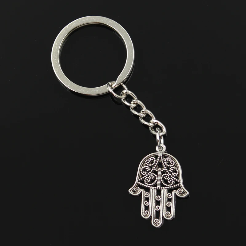 

new fashion men 30mm keychain DIY metal holder chain vintage fatima hand hamsa palm protection 30x22mm silver pendant Gift