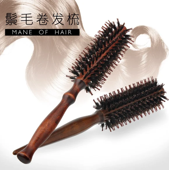 

Pro 1 Pcs Antistatic Heat Resistant DIY Boar Bristle Hair Curl Brush Salon Wooden Round Hairdressing Hairbrush 3 Size Available