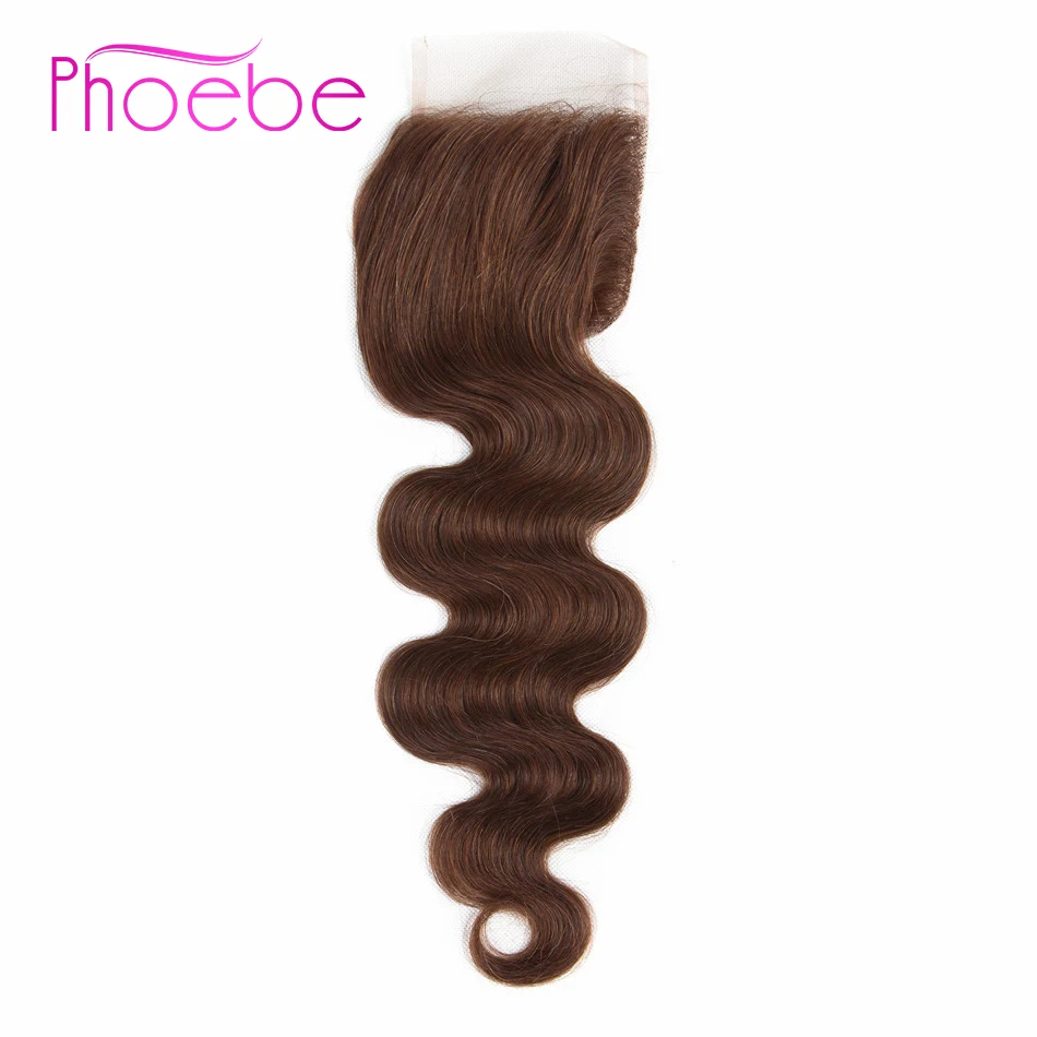 

Phoebe Hair Pre-colored Brazilian Body Wave 100% Human Hair Extension One Lace Closure With Baby Hair Ombre Color #4 Non Remy