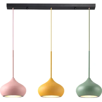 

Toolery Creative design dining room pendant lights living room macarons colorful droplight iron 3 lamps combo LED Pendant lamps