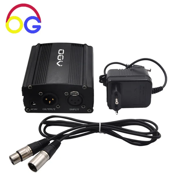 48V Phantom Power Supply with Adapter, BONUS+XLR 2M Pin Microphone Cable for Any Condenser ...