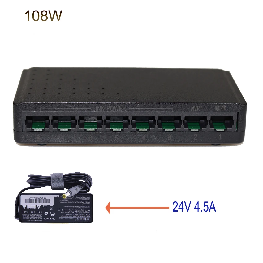 Сетевой коммутатор 108 Вт 8 портов POE Ethernet 24 В 100 А сетевые IP-камеры сетевой