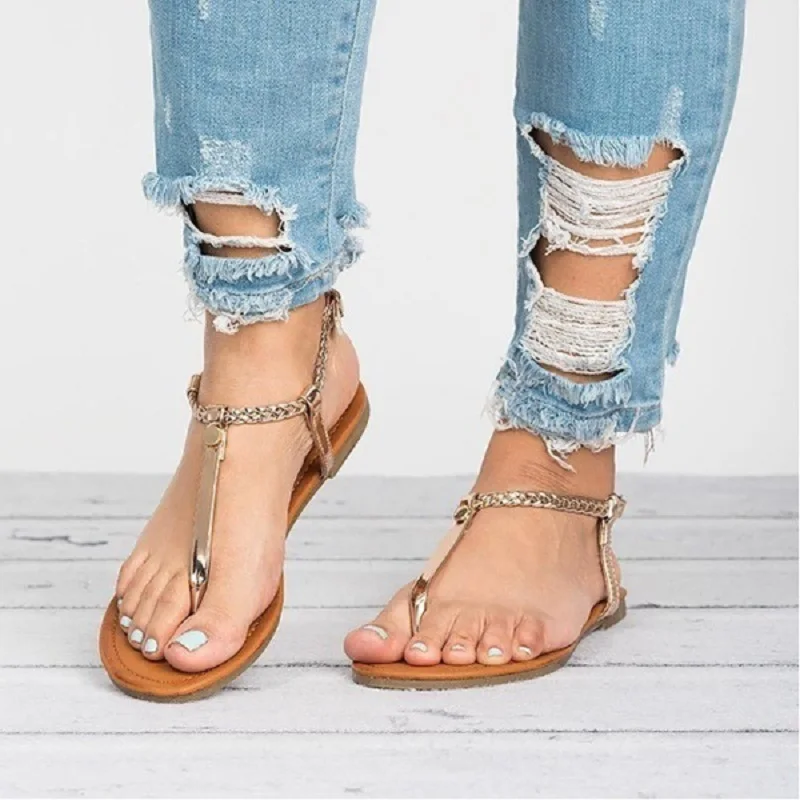 

Summer women flats beach sandals gladiator open toe ladies shoes ankle strap roman sandals black gold silver flip flops big size