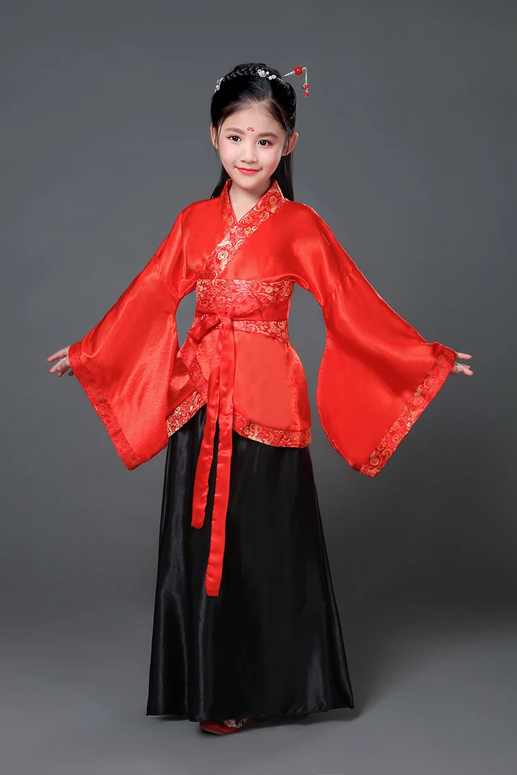 Традиционный Древний китайский костюм для девочек, традиционное китайское платье Тан ханьфу, детская одежда, костюм феи для танцев, для детей - Цвет: Красный