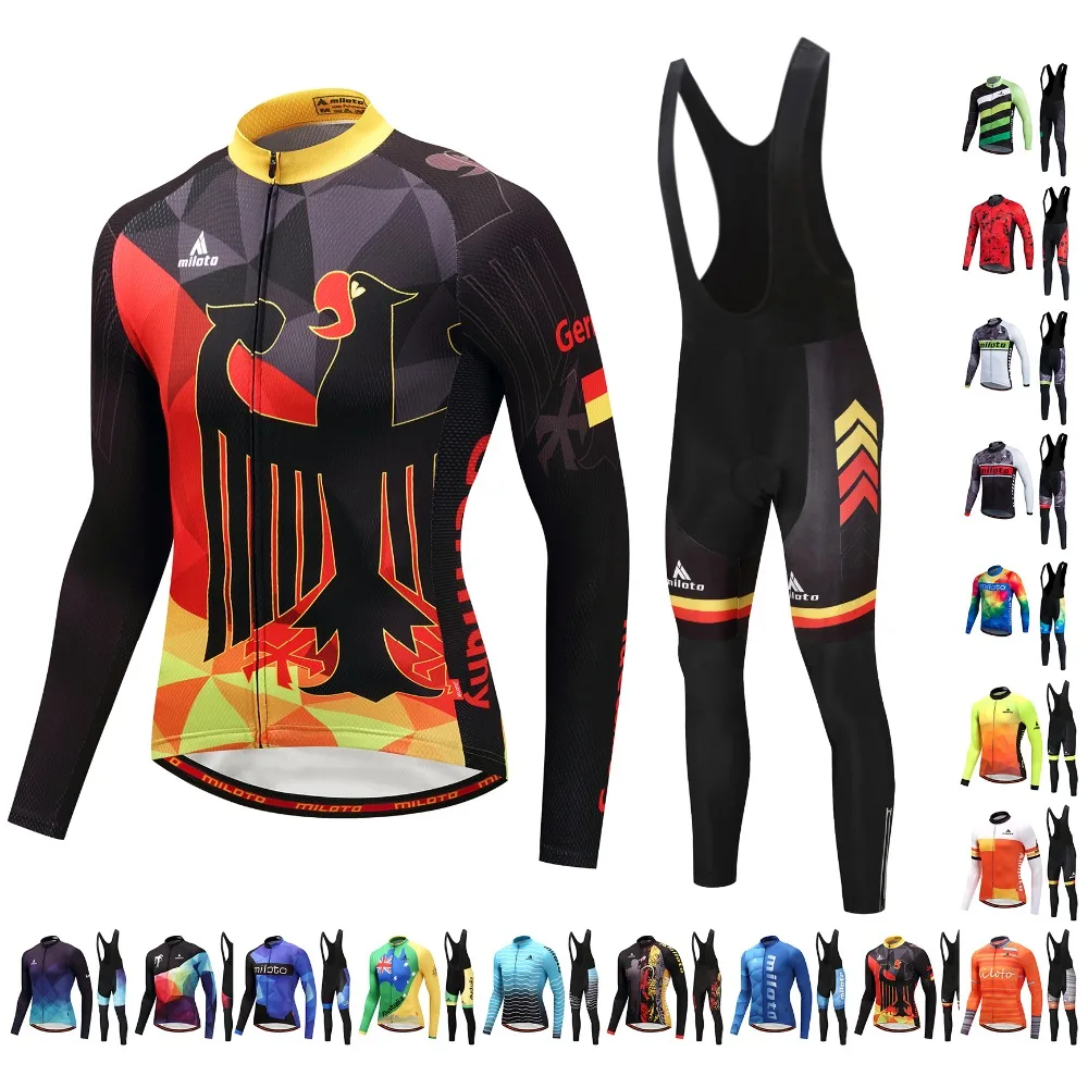 

miloto NEW cycling jersey long sleeve pro bike bib pants set Ropa Ciclismo mens cycle wear bicycle uniformes Maillot Sportwear