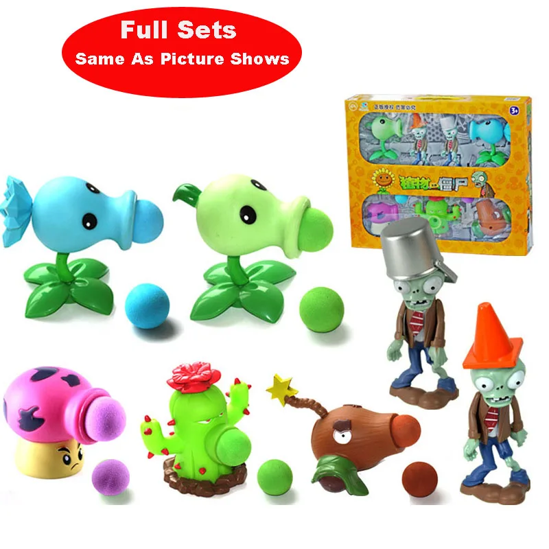 

Hot Sale Plants VS Zombies Peashooter PVC Action Figure Model Toys For Christmas Gifts With Box 5 Pieces Plants 2 pcs Zombies