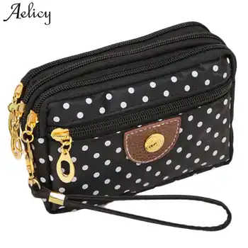 

Aelicy Luxury New Coin Purse Women Small Wallet Washer Wrinkle Fabric Phone Purse Three Zipper Wallet Female Portable Make Up