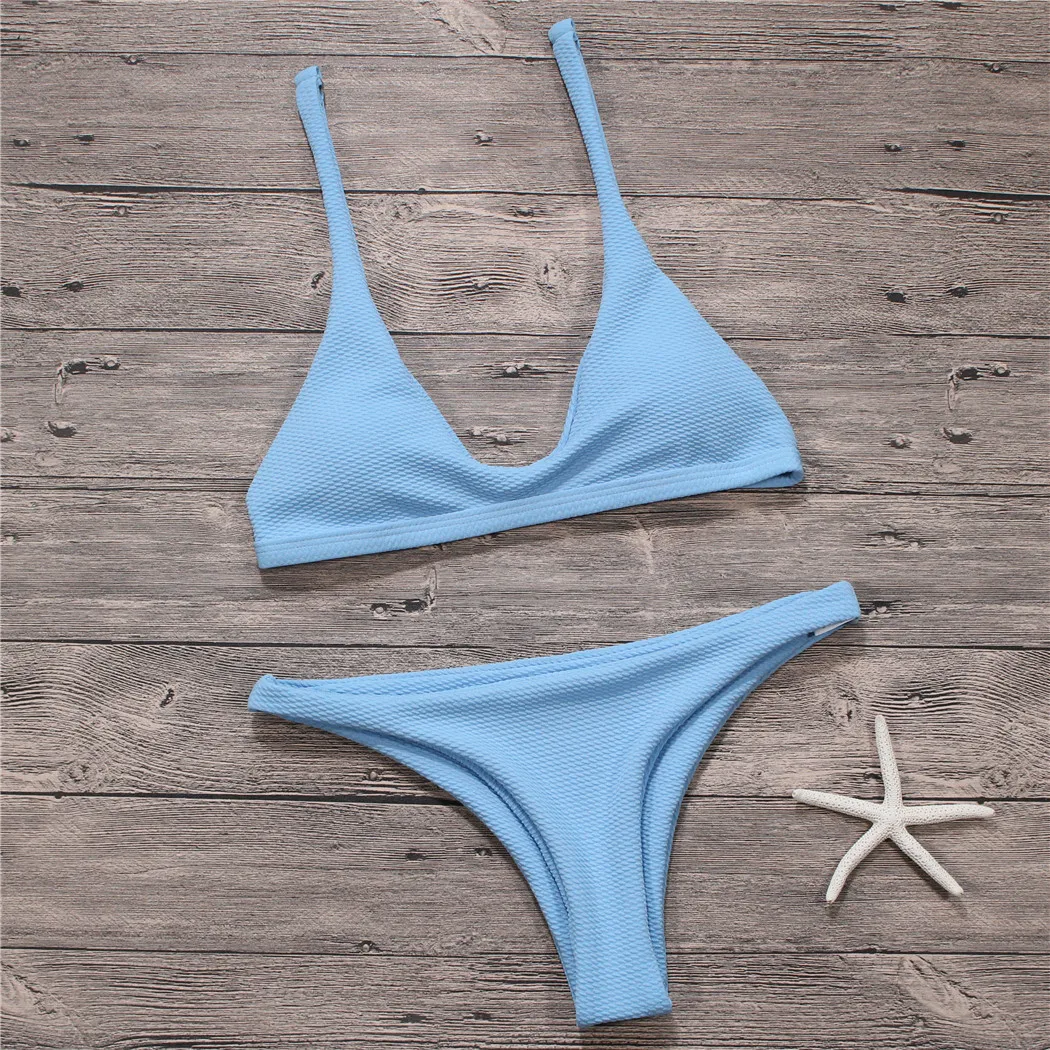 

2018 new pink sky blue sexy Bikini Set 2018 bikini brazilian Swimsuit Swimwear soild bikini 2018 thong bikini