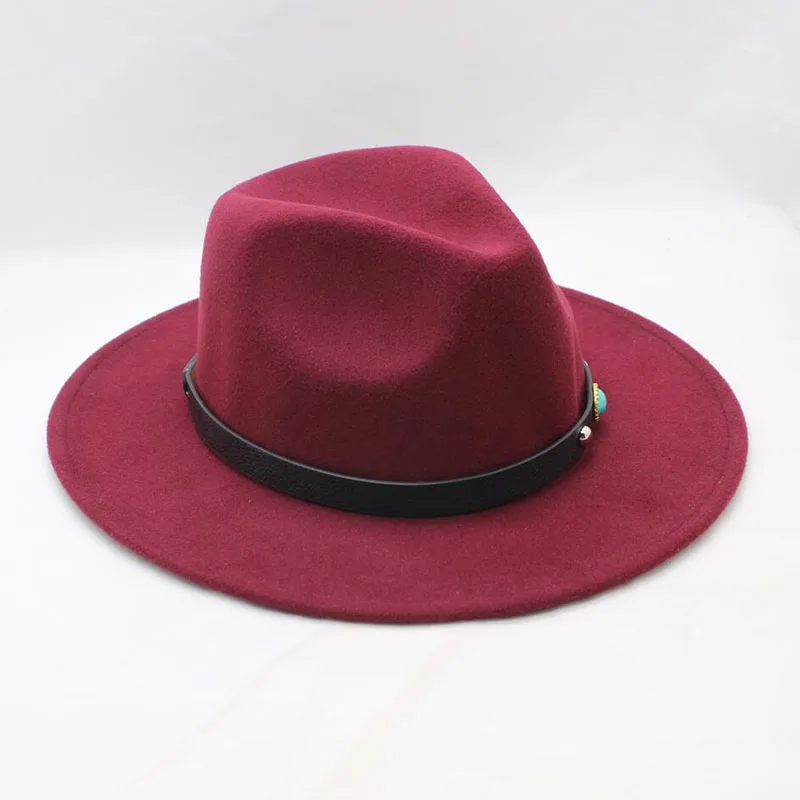 SUOGRY осень-зима широкополая Федора Для мужчин коричневый Джаз плоским шляпа фетровая Кепки шляпа котелок шерсть Шапки для женщин еврейского Hat