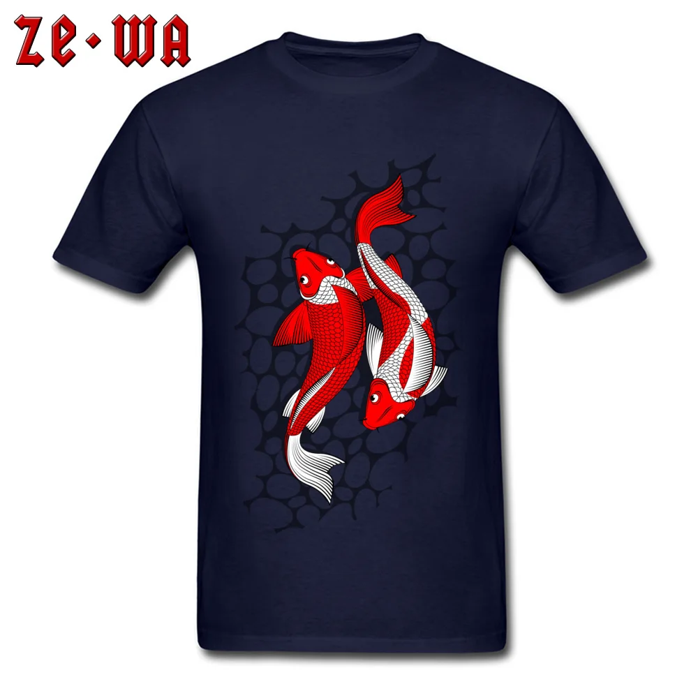 Ornamental Carp Fish on gray Brand Print Tops & Tees Crewneck Summer Autumn Cotton Short Sleeve Tshirts for Men Casual Tshirts Ornamental Carp Fish on gray navy