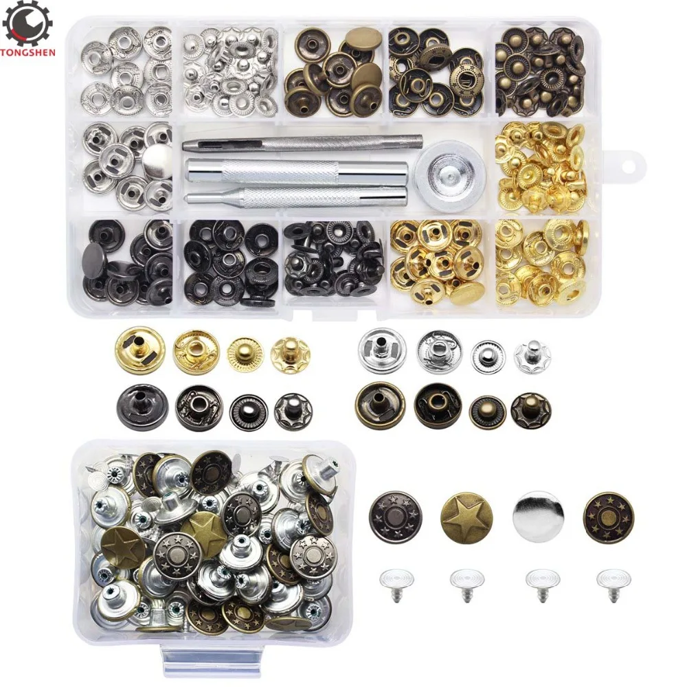 

40x 12mm Jeans Button Tack Buttons Metal Replacement Kit 40x 12mm Metal No Sewing Popper Button Snap Fasteners Kit for Leather