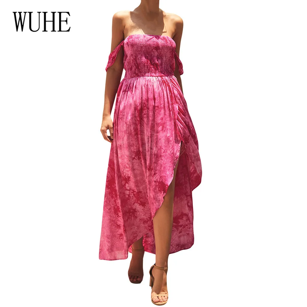 

WUHE Women Sexy Hollow Out Sleeveless Maxi Dress Fashion Print High Split Pleated Dress Summer Casual Sundress Elegant Vestidos