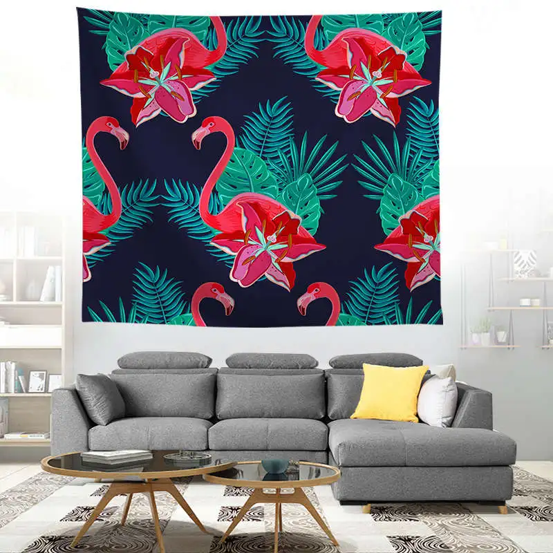 ZEIMON Flamingo Painting Plant Wall Tapestry Polyester Fabric Hippie Beach Throw Tapestries Wall Hanging Art Farmhouse Decor
