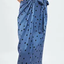 Модная атласная юбка в горошек Женская летняя Высокая талия высокая Уличная Повседневная Длинная юбка Женский широкий шарф пояса юбки