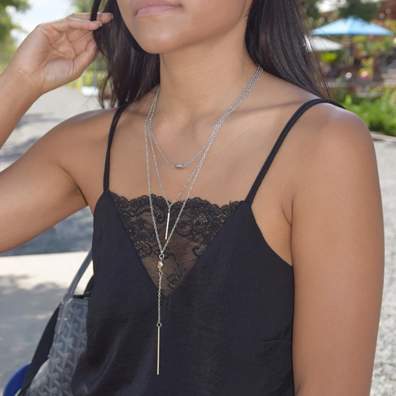 New Bohemian Multi layer Necklaces For Women Sliver Color Crystal Choker Long Necklace Statement Jewelry Drop shipping 2019