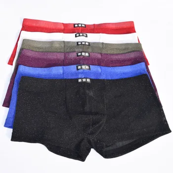 

Howe Ray Shiny Mesh Sexy Mens Underwear Boxers Low Waist See Through Boxer Shorts Men Brand Cool Breathable Underpants Male