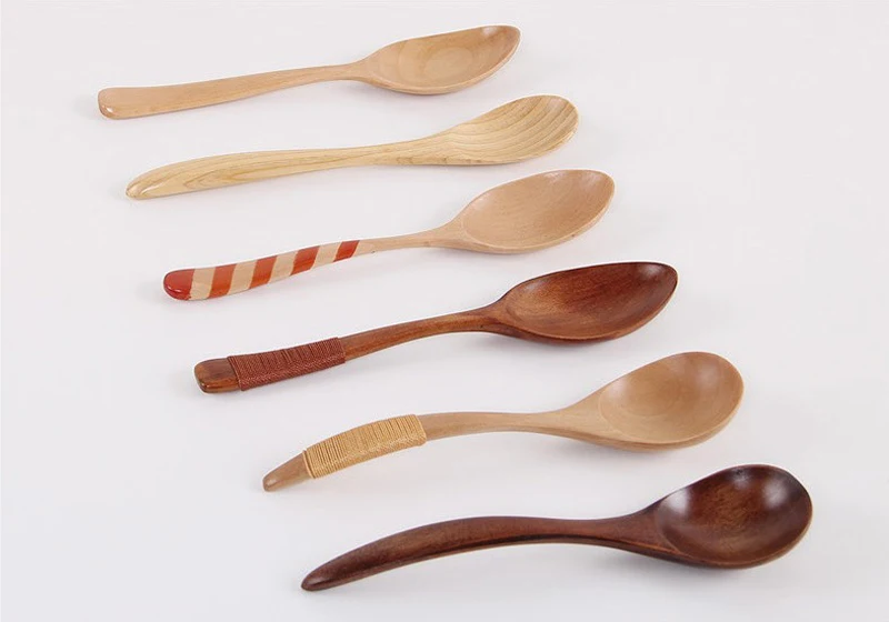 Cuillères,Vacclo cuillère à soupe japonaise en bois, ficelle lisse