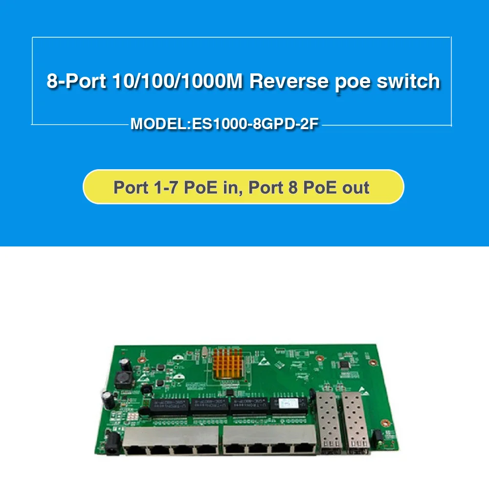 8 port 10 100 1000M gigabit reverse PoE switch plus 2 SFP optical fiber Slots 2