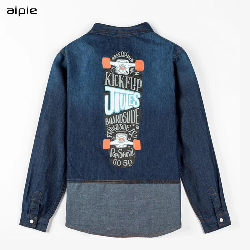 Aipie/Детские рубашки хорошего качества для мальчиков европейский и американский стиль, хлопок, мягкие джинсовые рубашки для детей от 4 до 13 лет, детская одежда