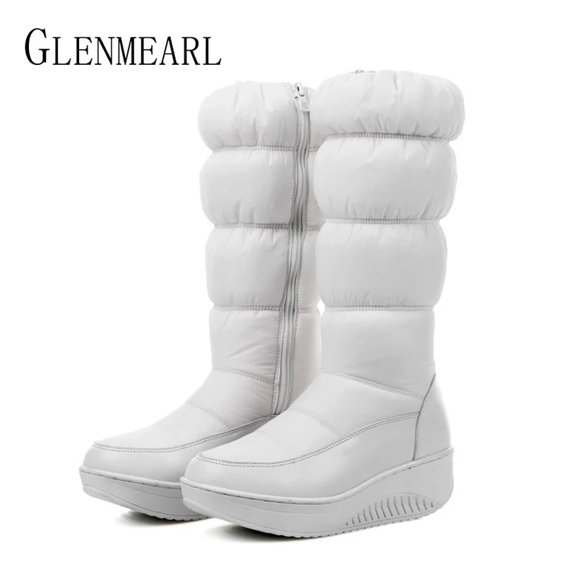 

Women Boots Down Snow Boots Platform Winter Shoes High Boots Plush Warm Female Shoes Zipper Round Toe Plus Size Ladies Shoe DE