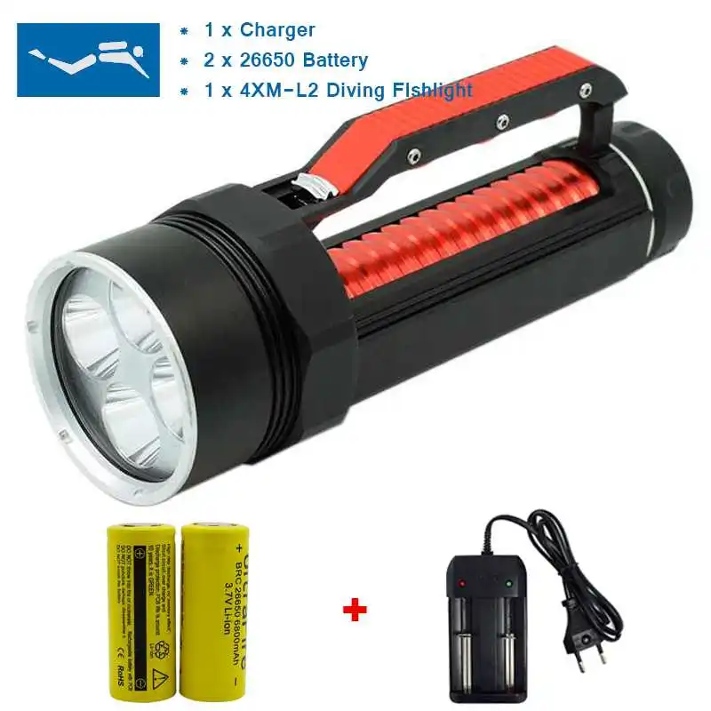 

8000 Lumens Led Flashlight Powerful Dive Light Waterproof 4 x XM-L2 Underwater Hunting 26650 Torch Lamp Tent Light for Fishing