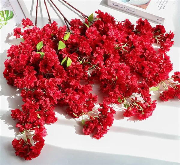 10 шт. поддельные длинные Стволовые цветы(4 стебля/шт) Имитация зашифровать вишни для дома Свадебные Декоративные искусственные цветы - Цвет: Красный