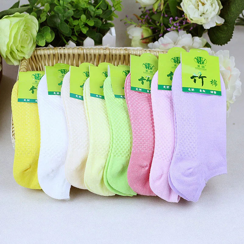 10 Pcs=5 Pairs Women Warm Comfortable Cotton Bamboo Fiber Girl Women's Socks Ankle Low Female Invisible Color Girl Hosiery Meias 18