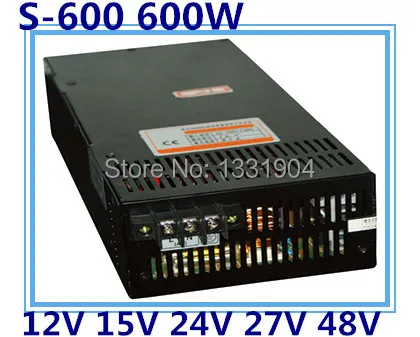 

LED single phase output switching power supply S-600,600W AC input, output voltage 12V, 15V, 24V, 27V, 48V.. transformer