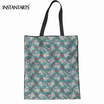 

INSTANTARTS Cute Puppy Havanese Flower Print Women Cotton Shopping Bags Casual Female Eco Bag Foldable Reusable Large Cloth Bag
