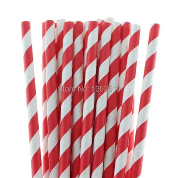 

Free Shipping 500pcs Bright Red Striped Paper Drinking Straw Wedding Decoration Favor