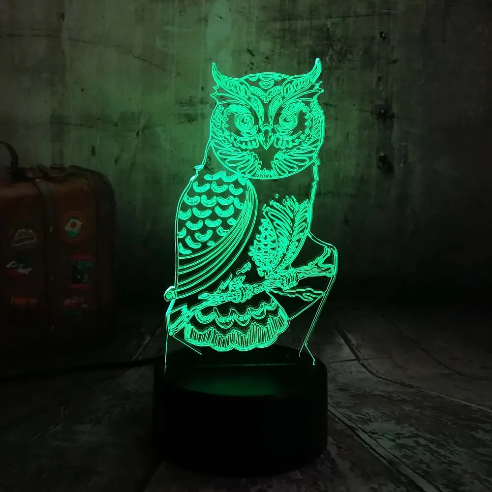  Novelty 3D Owl LED Night Light 7 Color Change Desk Table Lamp Home Bedroom Decor Child Kids Baby Sl