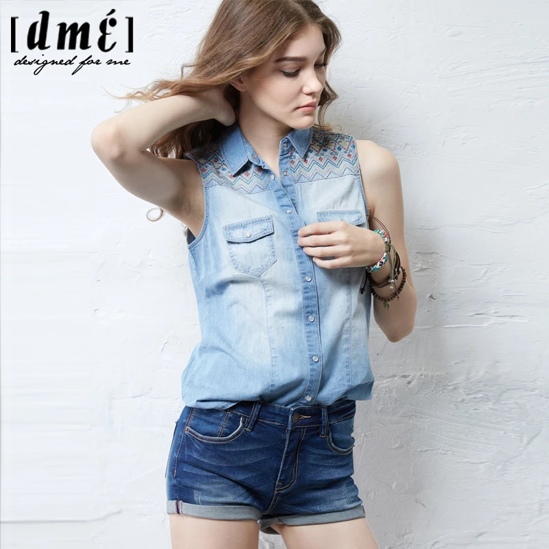 sleeveless denim shirt womens