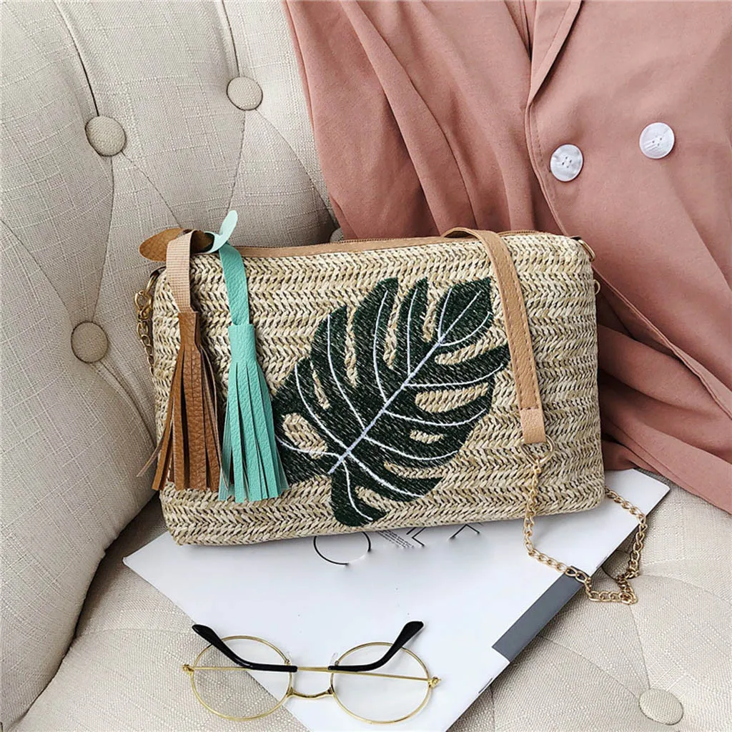 Сумки для женщин модная дикая простая сумка-мессенджер для девушек Дамская тканая сумка через плечо с кисточками и листьями ананаса летняя