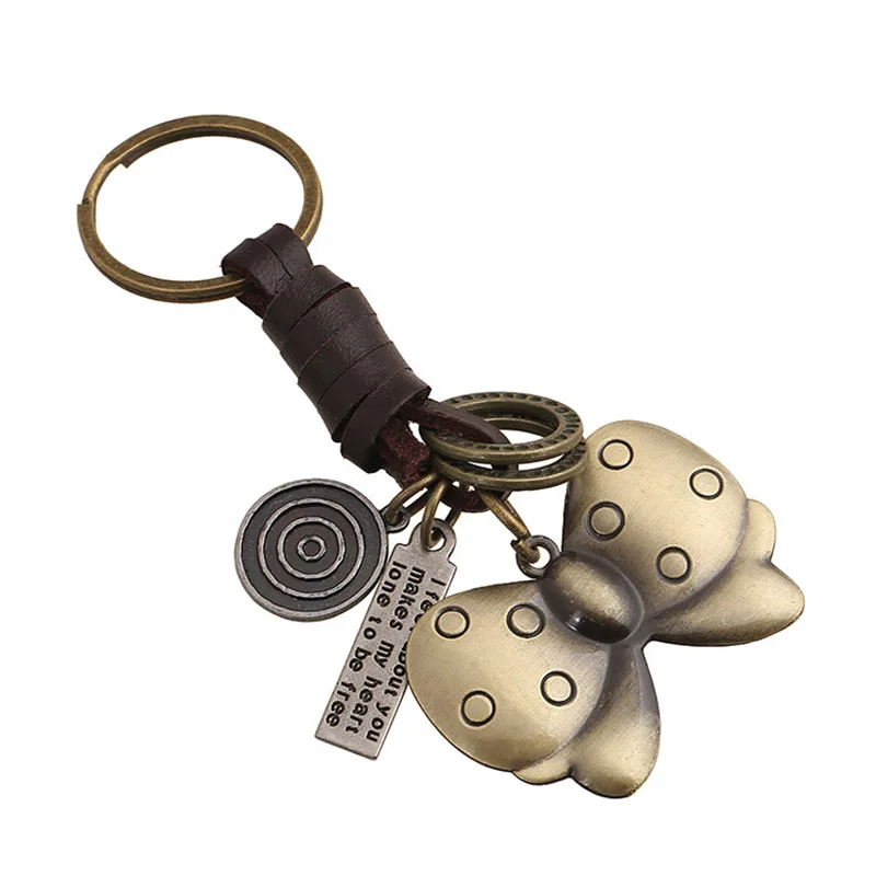 

Car Styling Creative Butterfly Pattern Leather Key Ring Chain Keyring Keychain For Audi Benz Skoda Peugeot BMW VW Accessories