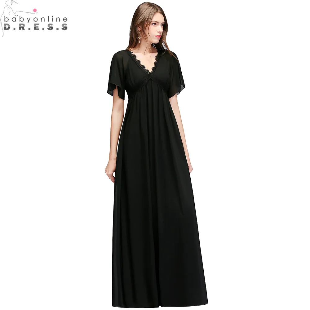 Длинное шифоновое платье Babyonlinedress черное элегантное вечернее с коротким рукавом