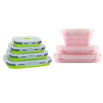 

Foldable Silicone Lunch Set Fruit Food Picnic Storage Boxes Container Portable Box Safe Kitchen Microwave School Lunchbox