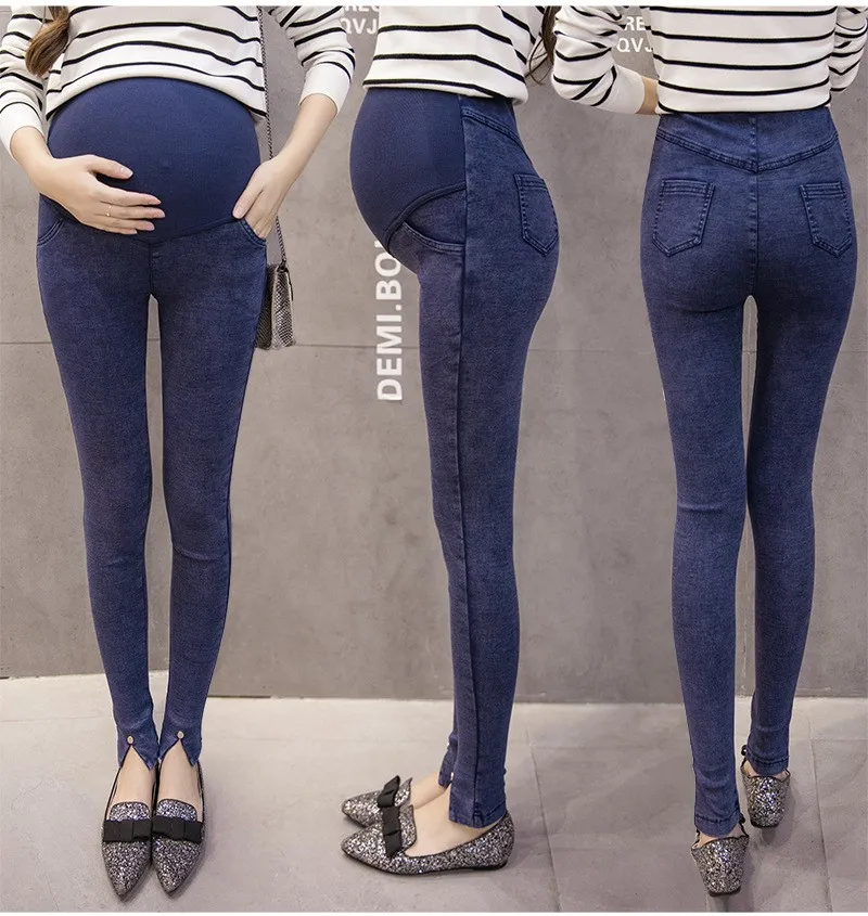 Джинсы для беременных женщин эластичные талии джинсы Одежда для беременных черные/синие обтягивающие джинсы